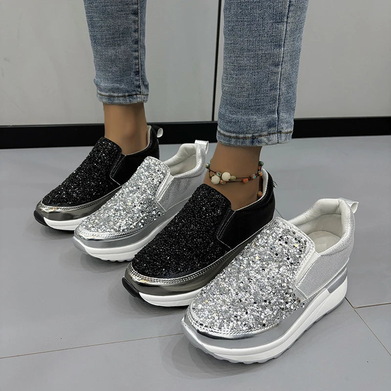 2024 Lente En Herfst Dames Loafers Zilveren Sneakers Strass Platform Schoenen Innerlijke Verhoogde Sneakers Zapatos De Mujer