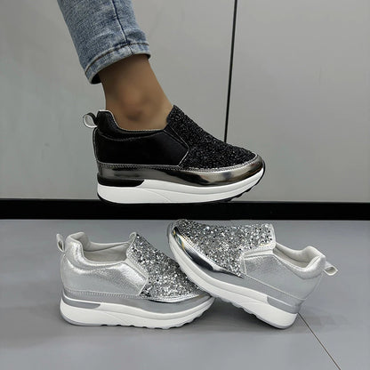 2024 Lente En Herfst Dames Loafers Zilveren Sneakers Strass Platform Schoenen Innerlijke Verhoogde Sneakers Zapatos De Mujer
